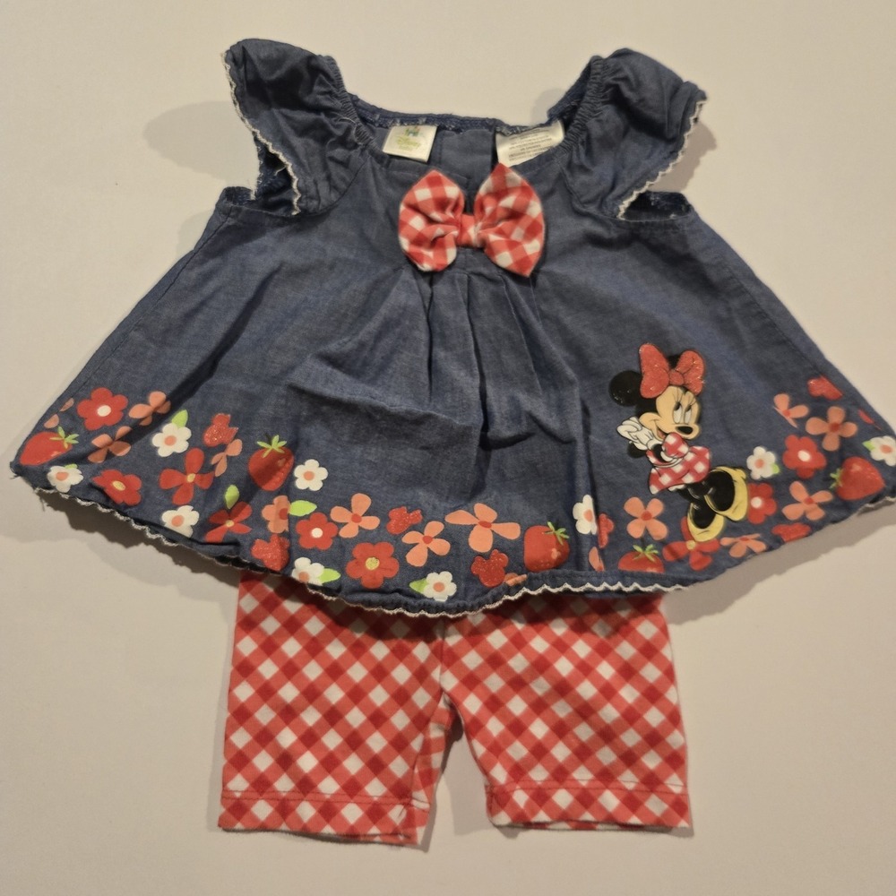 Minnie Mouse Baby Girls Chambray Tunic Top and Bike Shorts 2 Piece Outfit Set...